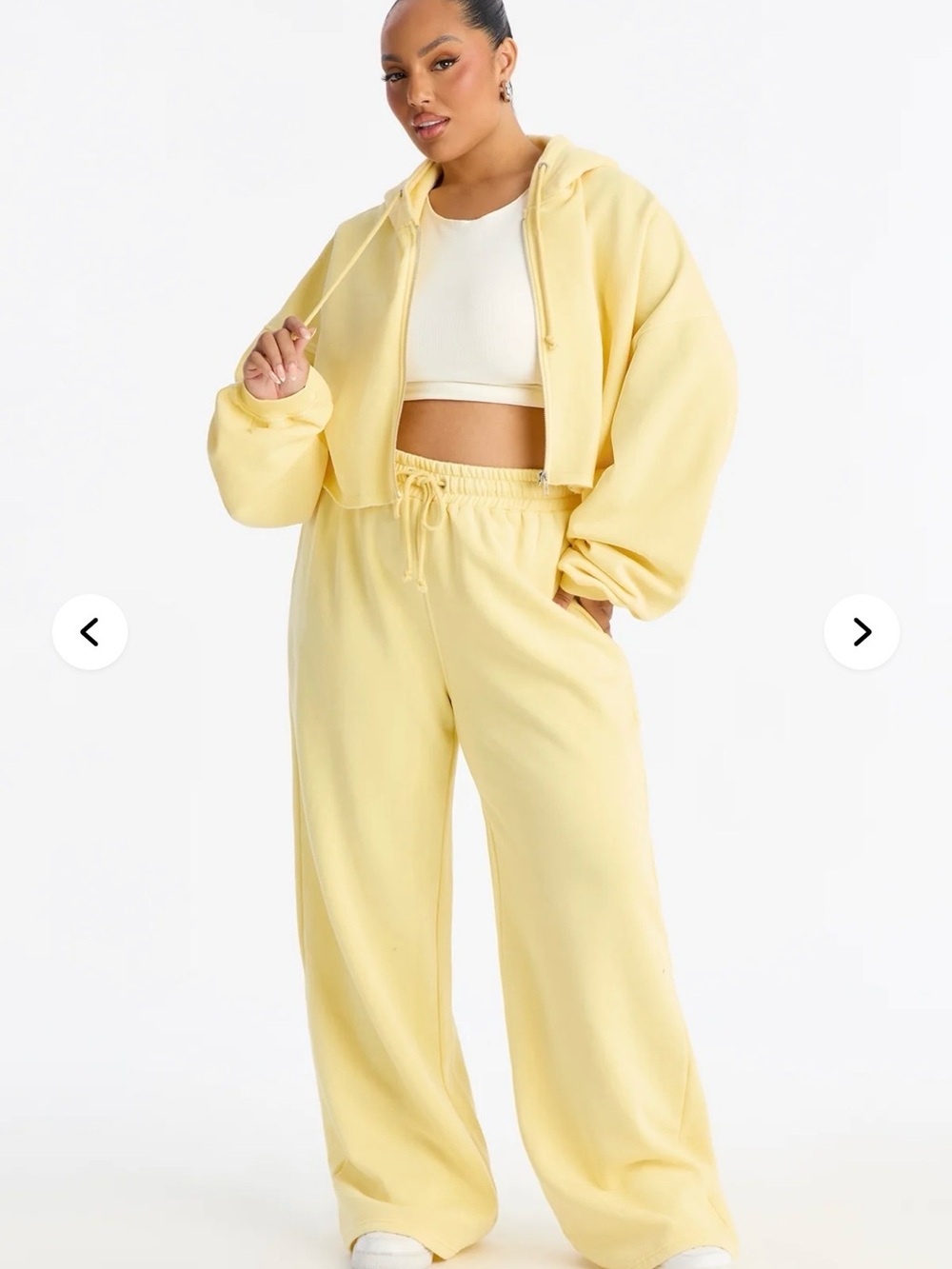 Fashion Nova Cropped Hoodie & Wide Leg Sweatpants Set - Pale Yellow